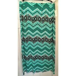 Womens Maxi skirt Plus Size 3x Teal Green Diamond Chevron Pull-on